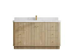 Houston White Oak 60 in. W x 22 in. D Free Standing Curved Edge Single Sink Bathroom Vanity - photo 16