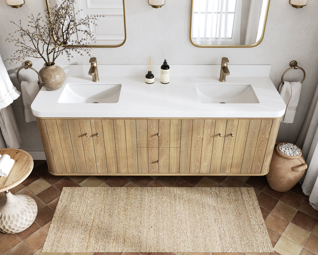 Houston White Oak 72 in. W x 22 in. D Floating Double Sink Bathroom Vanity with Curved Edge Design - Willow Bath and Vanity