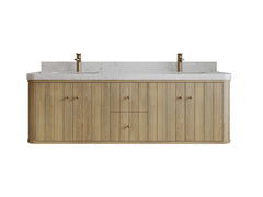 Houston White Oak 72 in. W x 22 in. D Floating Double Sink Bathroom Vanity with Curved Edge Design - photo 1