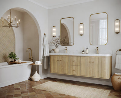Houston White Oak 72 in. W x 22 in. D Floating Double Sink Bathroom Vanity with Curved Edge Design - Willow Bath and Vanity