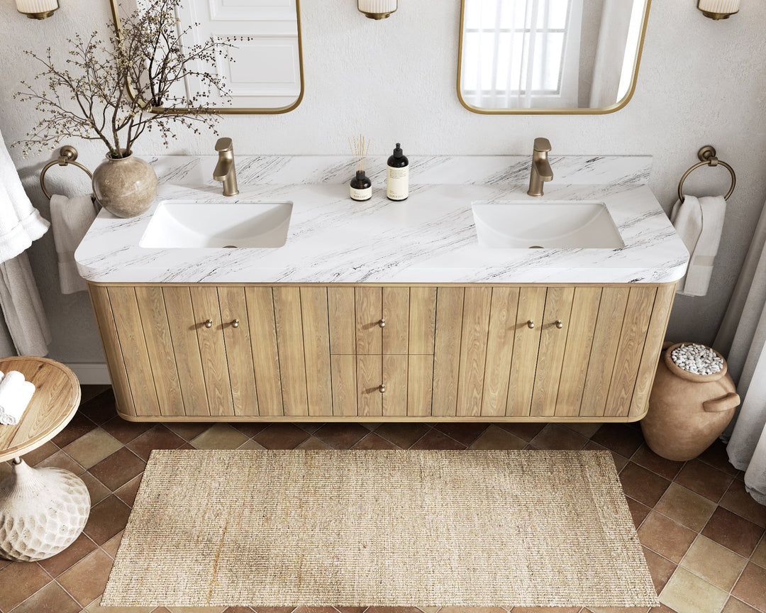 Houston White Oak 72 in. W x 22 in. D Floating Double Sink Bathroom Vanity with Curved Edge Design - Willow Bath and Vanity