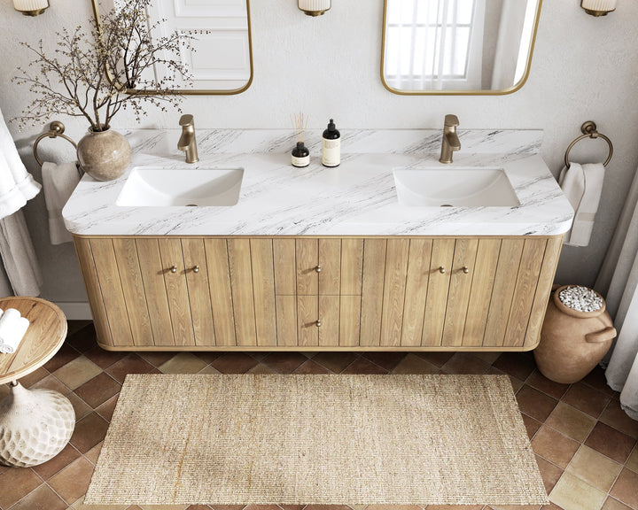 Houston White Oak 72 in. W x 22 in. D Floating Double Sink Bathroom Vanity with Curved Edge Design - photo 14