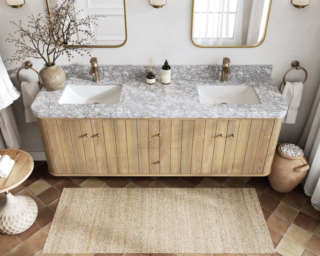 Houston White Oak 72 in. W x 22 in. D Floating Double Sink Bathroom Vanity with Curved Edge Design - Willow Bath and Vanity