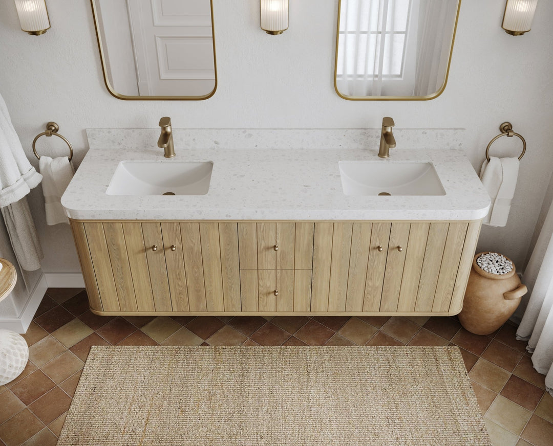 Houston White Oak 72 in. W x 22 in. D Floating Double Sink Bathroom Vanity with Curved Edge Design - Willow Bath and Vanity