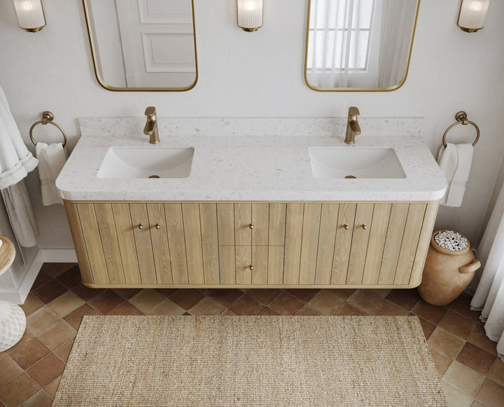 Houston White Oak 72 in. W x 22 in. D Floating Double Sink Bathroom Vanity with Curved Edge Design - photo 4