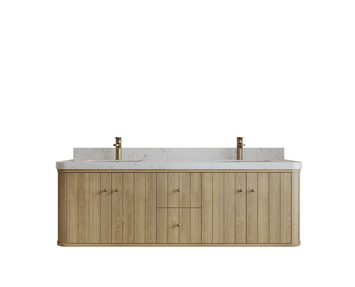 Houston White Oak 72 in. W x 22 in. D Floating Double Sink Bathroom Vanity with Curved Edge Design - photo 1