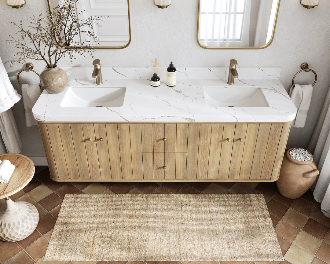 Houston White Oak 72 in. W x 22 in. D Floating Double Sink Bathroom Vanity with Curved Edge Design - Willow Bath and Vanity