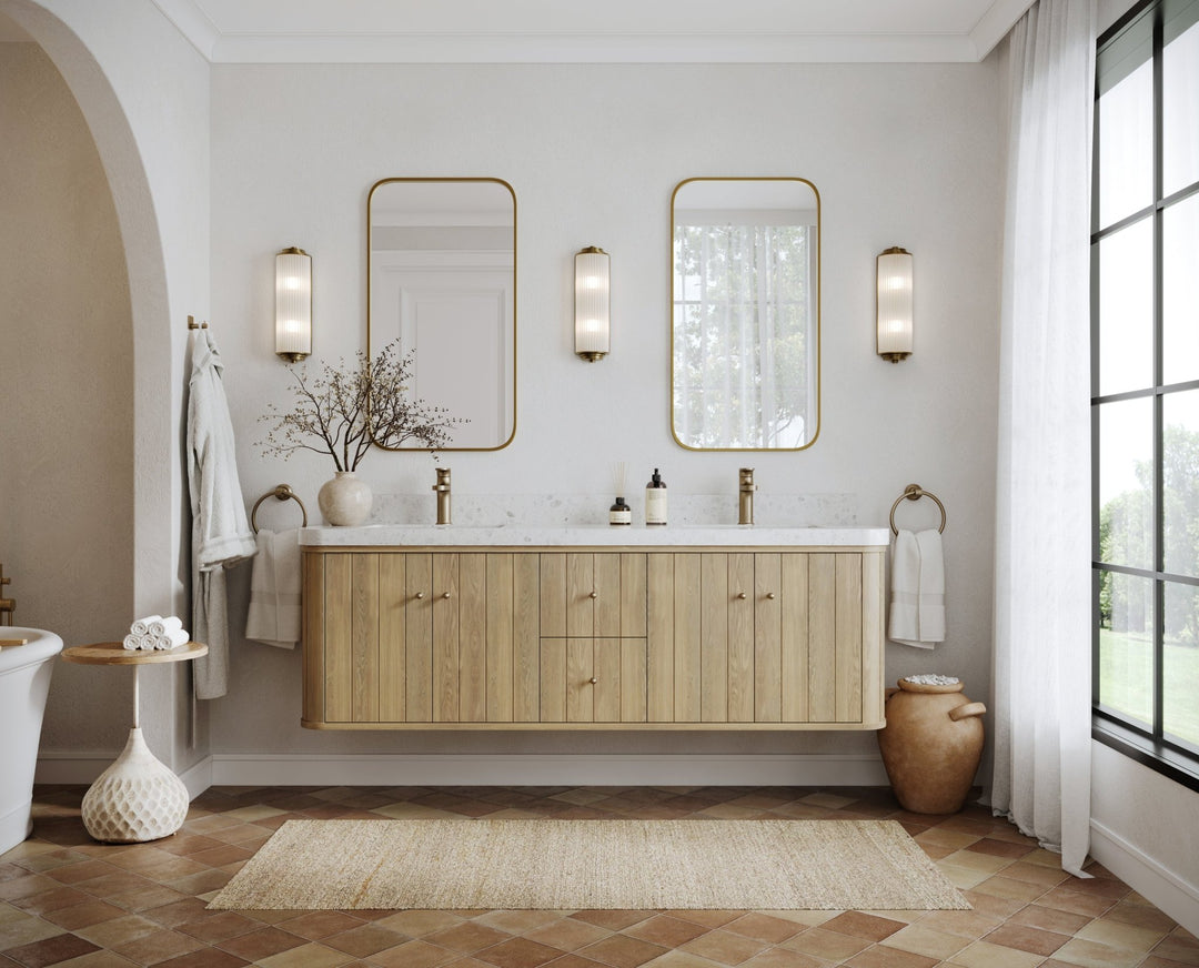 Houston White Oak 72 in. W x 22 in. D Floating Double Sink Bathroom Vanity with Curved Edge Design - Willow Bath and Vanity