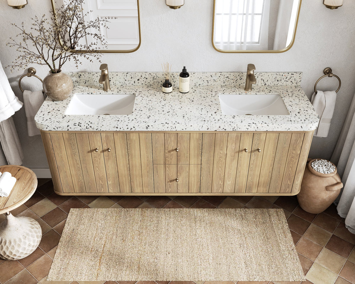 Houston White Oak 72 in. W x 22 in. D Floating Double Sink Bathroom Vanity with Curved Edge Design - Willow Bath and Vanity