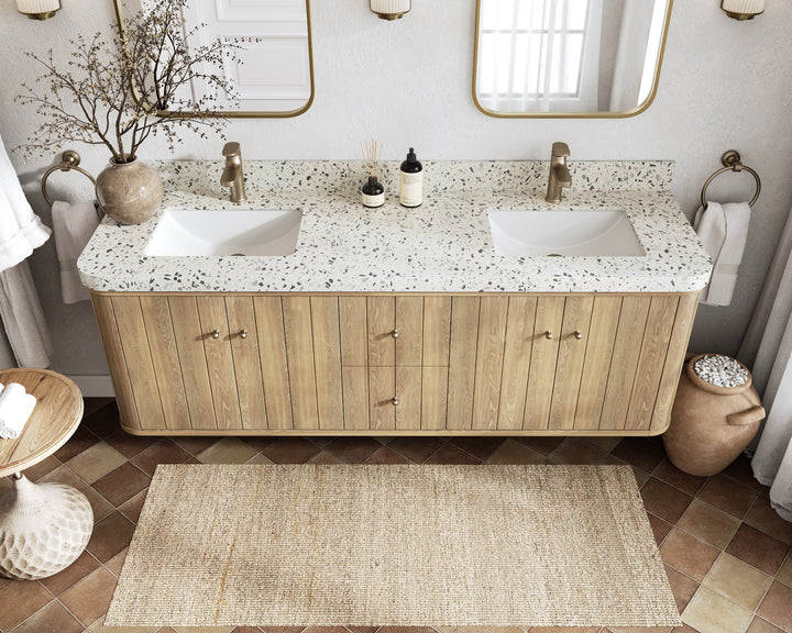 Houston White Oak 72 in. W x 22 in. D Floating Double Sink Bathroom Vanity with Curved Edge Design - photo 17