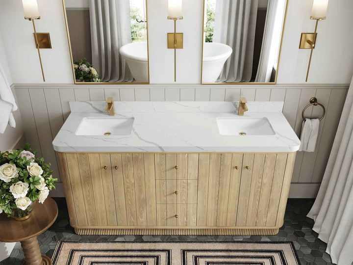 Houston White Oak 72 in. W x 22 in. D Free Standing Curved Edge Double Sink Bathroom Vanity - photo 14