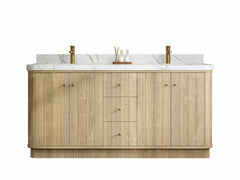 Houston White Oak 72 in. W x 22 in. D Free Standing Curved Edge Double Sink Bathroom Vanity - photo 1