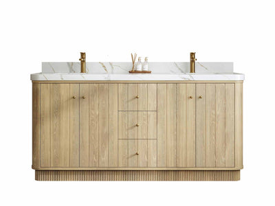 Houston White Oak 72 in. W x 22 in. D Free Standing Curved Edge Double Sink Bathroom Vanity - Willow Bath and Vanity