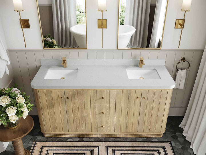 Houston White Oak 72 in. W x 22 in. D Free Standing Curved Edge Double Sink Bathroom Vanity - photo 10