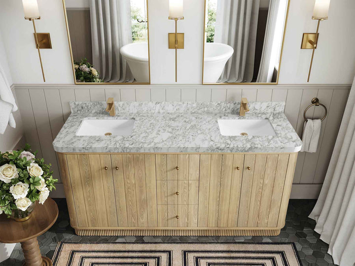 Houston White Oak 72 in. W x 22 in. D Free Standing Curved Edge Double Sink Bathroom Vanity - photo 8