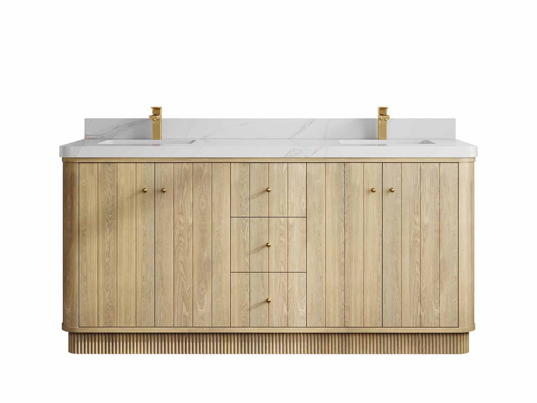 Houston White Oak 72 in. W x 22 in. D Free Standing Curved Edge Double Sink Bathroom Vanity - Willow Bath and Vanity