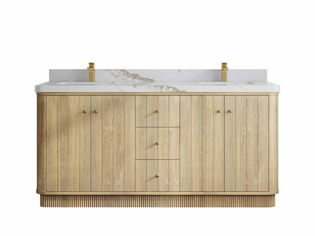 Houston White Oak 72 in. W x 22 in. D Free Standing Curved Edge Double Sink Bathroom Vanity - Willow Bath and Vanity