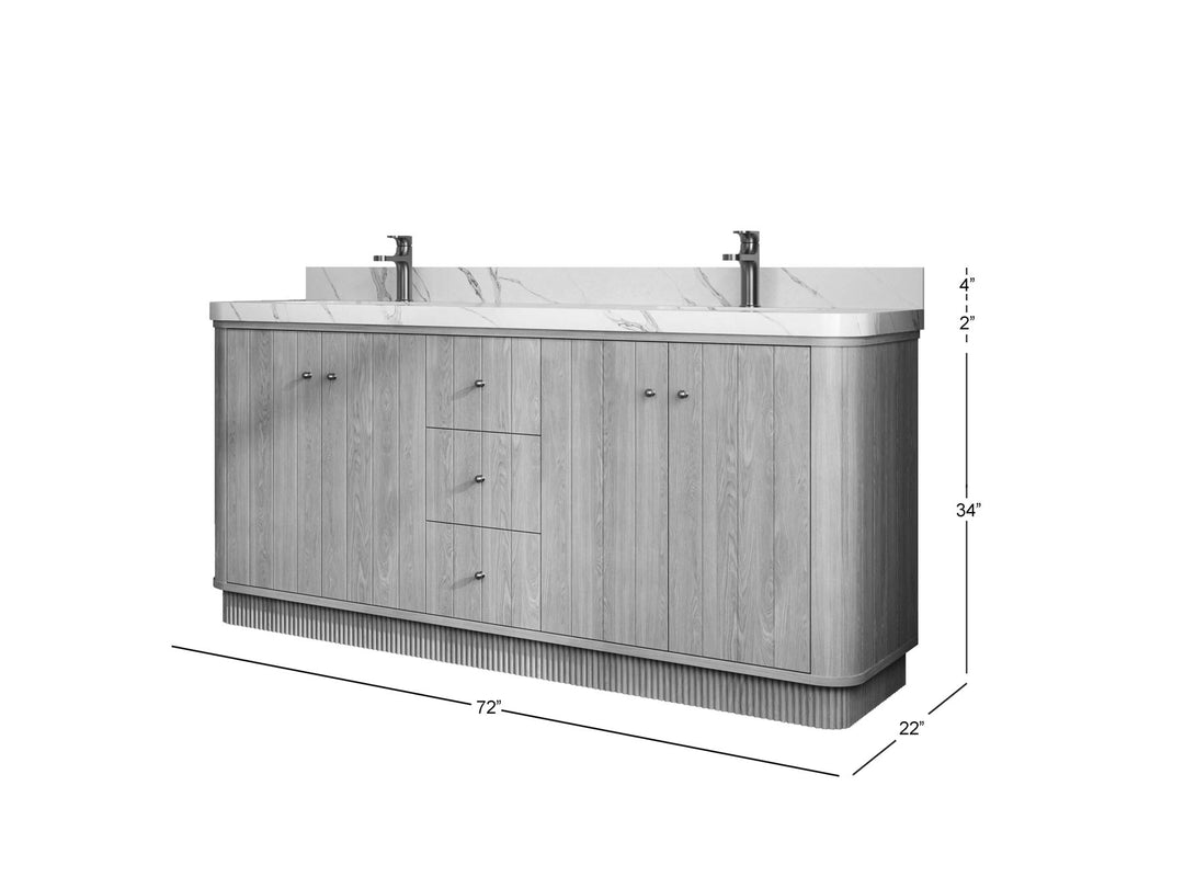 Houston White Oak 72 in. W x 22 in. D Free Standing Curved Edge Double Sink Bathroom Vanity - Willow Bath and Vanity