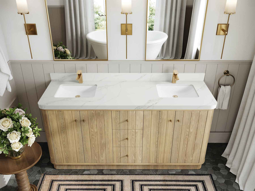 Houston White Oak 72 in. W x 22 in. D Free Standing Curved Edge Double Sink Bathroom Vanity - Willow Bath and Vanity