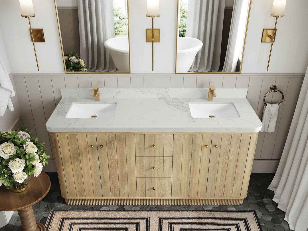 Houston White Oak 72 in. W x 22 in. D Free Standing Curved Edge Double Sink Bathroom Vanity - Willow Bath and Vanity