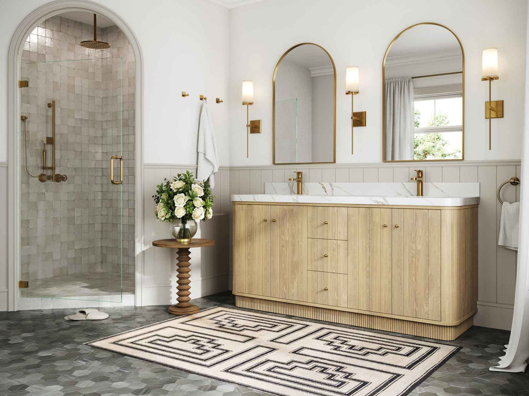 Houston White Oak 72 in. W x 22 in. D Free Standing Curved Edge Double Sink Bathroom Vanity - Willow Bath and Vanity