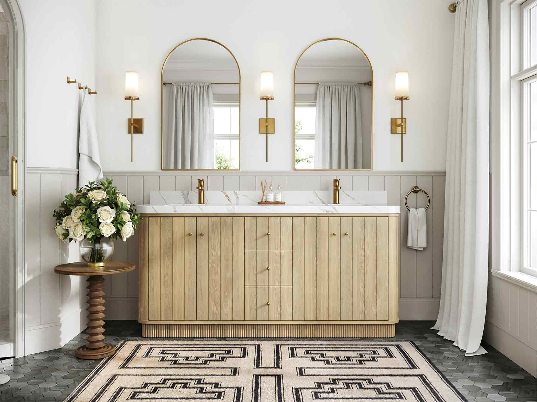 Houston White Oak 72 in. W x 22 in. D Free Standing Curved Edge Double Sink Bathroom Vanity - Willow Bath and Vanity
