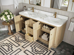 Houston White Oak 72 in. W x 22 in. D Free Standing Curved Edge Double Sink Bathroom Vanity - photo 3