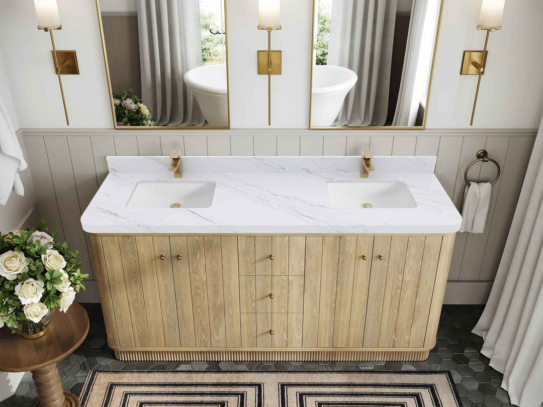 Houston White Oak 72 in. W x 22 in. D Free Standing Curved Edge Double Sink Bathroom Vanity - Willow Bath and Vanity