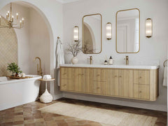 Houston White Oak 84 in. W x 22 in. D Floating Double Sink Bathroom Vanity with Curved Edge Design - photo 3
