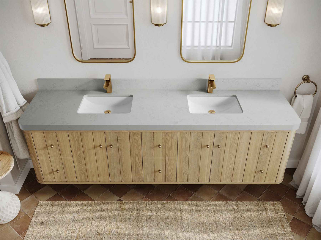 Houston White Oak 84 in. W x 22 in. D Curved Edge Double Sink Bathroom Vanity - Willow Bath and Vanity