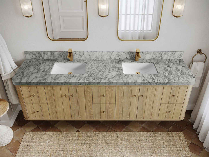 Houston White Oak 84 in. W x 22 in. D Curved Edge Double Sink Bathroom Vanity - photo 9