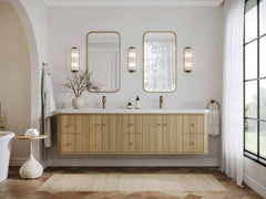 Houston White Oak 84 in. W x 22 in. D Floating Double Sink Bathroom Vanity with Curved Edge Design - photo 4