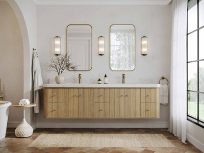 Houston White Oak 84 in. W x 22 in. D Curved Edge Double Sink Bathroom Vanity - Willow Bath and Vanity