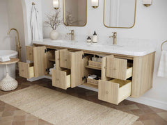 Houston White Oak 84 in. W x 22 in. D Floating Double Sink Bathroom Vanity with Curved Edge Design - photo 2