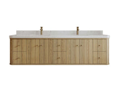 Houston White Oak 84 in. W x 22 in. D Floating Double Sink Bathroom Vanity with Curved Edge Design - photo 1