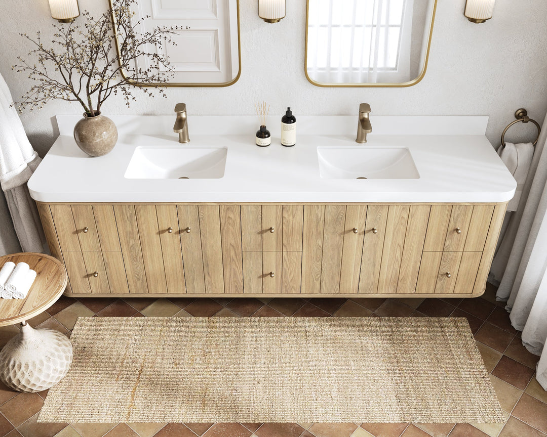 Houston White Oak 84 in. W x 22 in. D Floating Double Sink Bathroom Vanity with Curved Edge Design - Willow Bath and Vanity