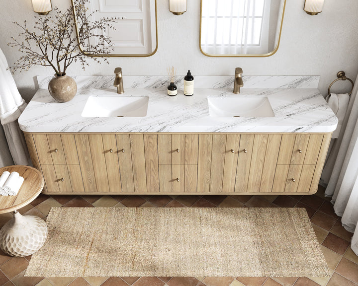 Houston White Oak 84 in. W x 22 in. D Floating Double Sink Bathroom Vanity with Curved Edge Design - photo 11