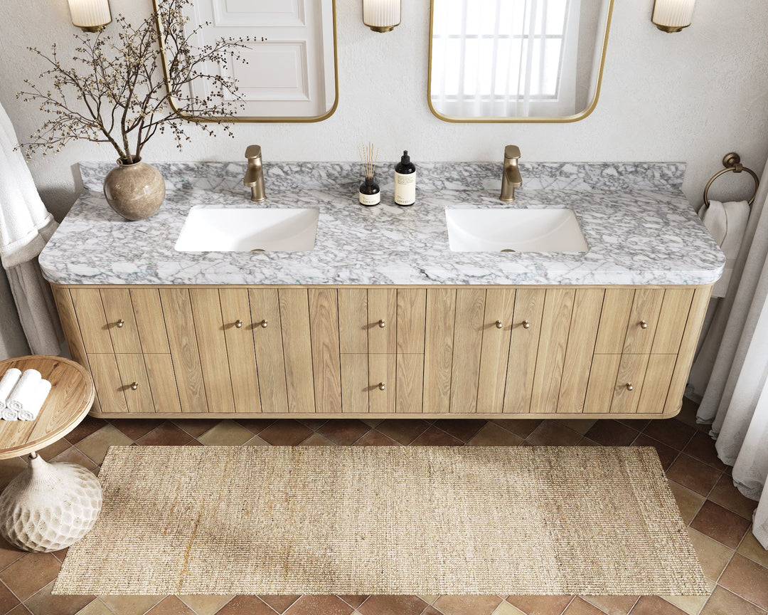 Houston White Oak 84 in. W x 22 in. D Floating Double Sink Bathroom Vanity with Curved Edge Design - Willow Bath and Vanity