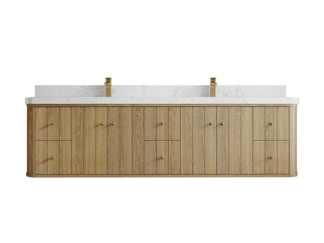 Houston White Oak 84 in. W x 22 in. D Floating Double Sink Bathroom Vanity with Curved Edge Design - Willow Bath and Vanity