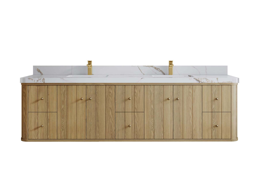 Houston White Oak 84 in. W x 22 in. D Floating Double Sink Bathroom Vanity with Curved Edge Design - Willow Bath and Vanity
