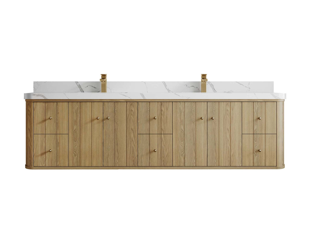 Houston White Oak 84 in. W x 22 in. D Floating Double Sink Bathroom Vanity with Curved Edge Design - Willow Bath and Vanity