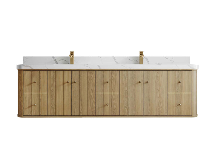 Houston White Oak 84 in. W x 22 in. D Floating Double Sink Bathroom Vanity with Curved Edge Design - photo 18