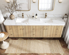 Houston White Oak 84 in. W x 22 in. D Floating Double Sink Bathroom Vanity with Curved Edge Design - photo 15