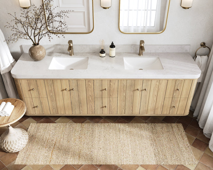 Houston White Oak 84 in. W x 22 in. D Floating Double Sink Bathroom Vanity with Curved Edge Design - photo 19