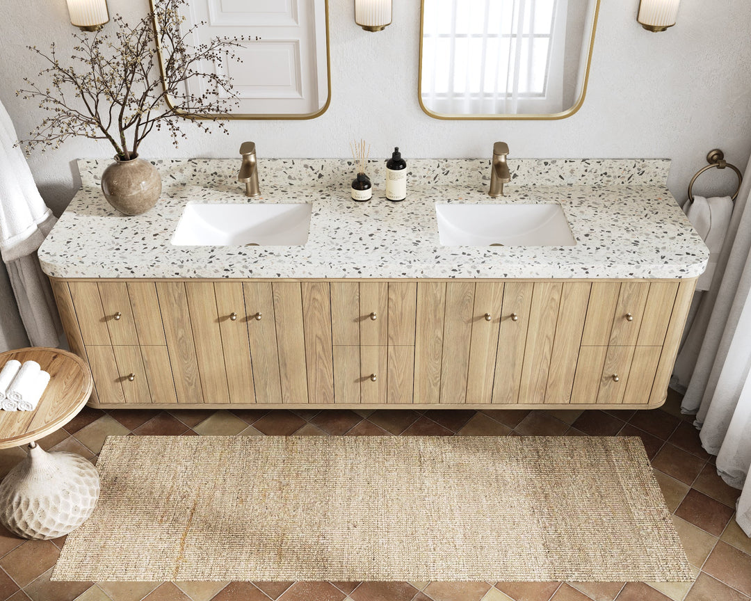 Houston White Oak 84 in. W x 22 in. D Floating Double Sink Bathroom Vanity with Curved Edge Design - Willow Bath and Vanity