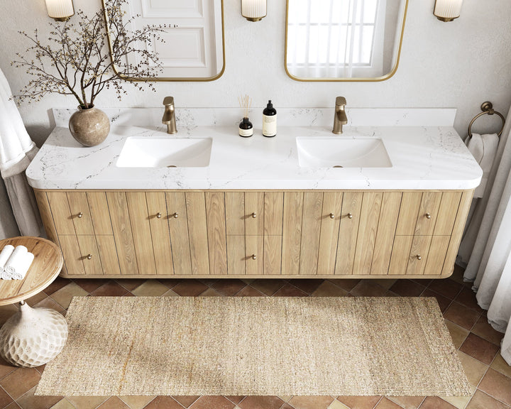 Houston White Oak 84 in. W x 22 in. D Floating Double Sink Bathroom Vanity with Curved Edge Design - photo 13