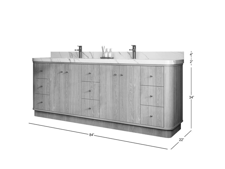 Houston White Oak 84 in. W x 22 in. D Free Standing Curved Edge Double Sink Bathroom Vanity - photo 5