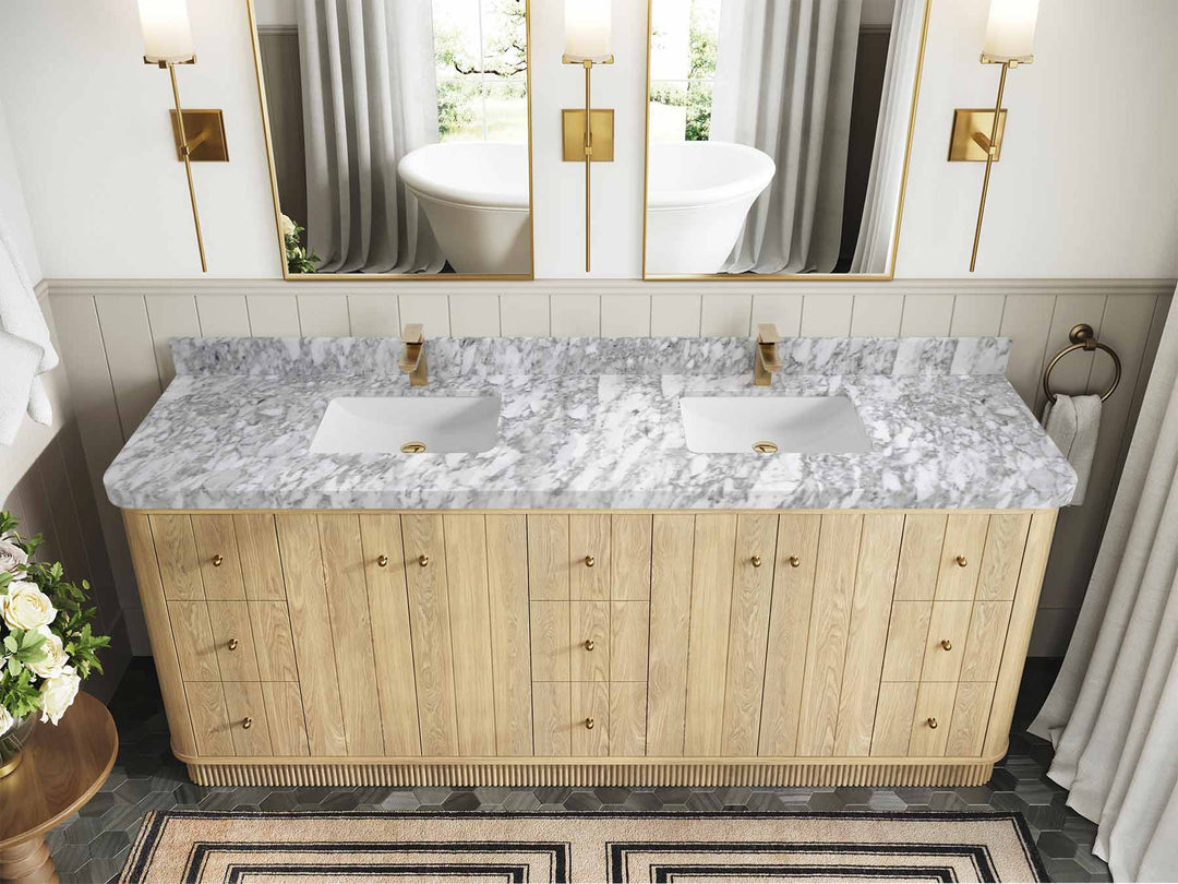 Houston White Oak 84 in. W x 22 in. D Free Standing Curved Edge Double Sink Bathroom Vanity - Willow Bath and Vanity