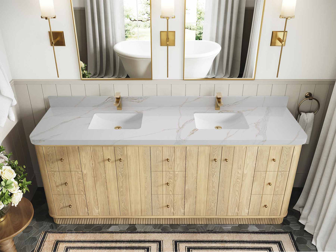 Houston White Oak 84 in. W x 22 in. D Free Standing Curved Edge Double Sink Bathroom Vanity - Willow Bath and Vanity