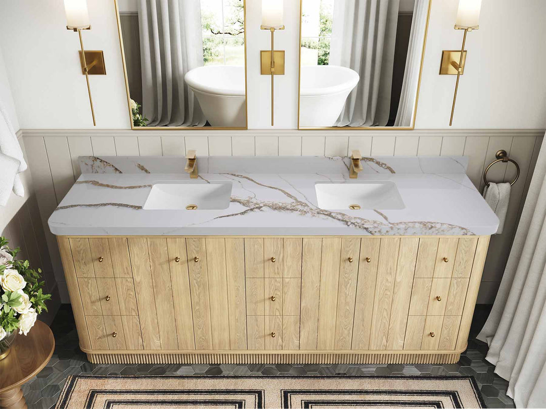Houston White Oak 84 in. W x 22 in. D Free Standing Curved Edge Double Sink Bathroom Vanity - Willow Bath and Vanity